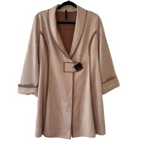 IC By Connie K Beige Faux Suede Jacket Pleated Mid Pea Coat Pockets Womens XL